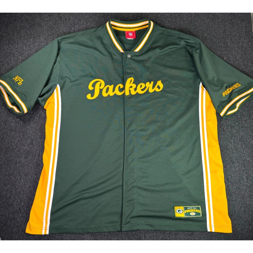 Green Bay Packers NFL Mens 2XL Full Metal Snap Baseball Jersey Green Yellow Y2K